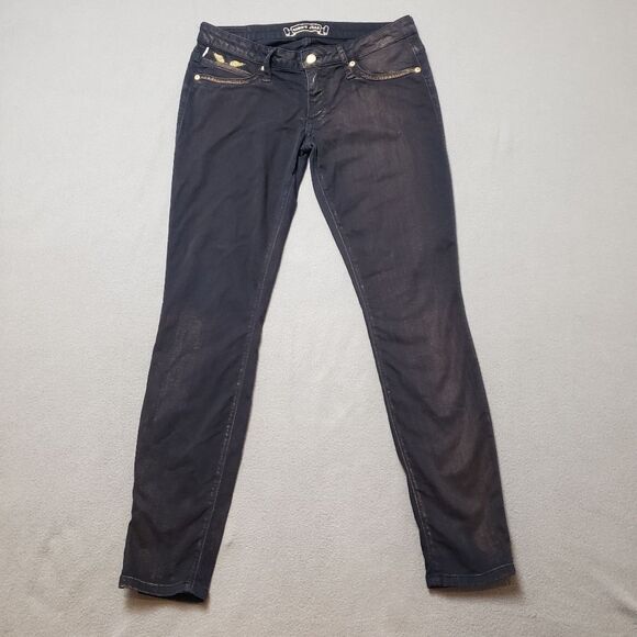 Robin's Jeans Gold And Black Fade Gold Wings Womens Sz 30 Skinny - Picture 2 of 16